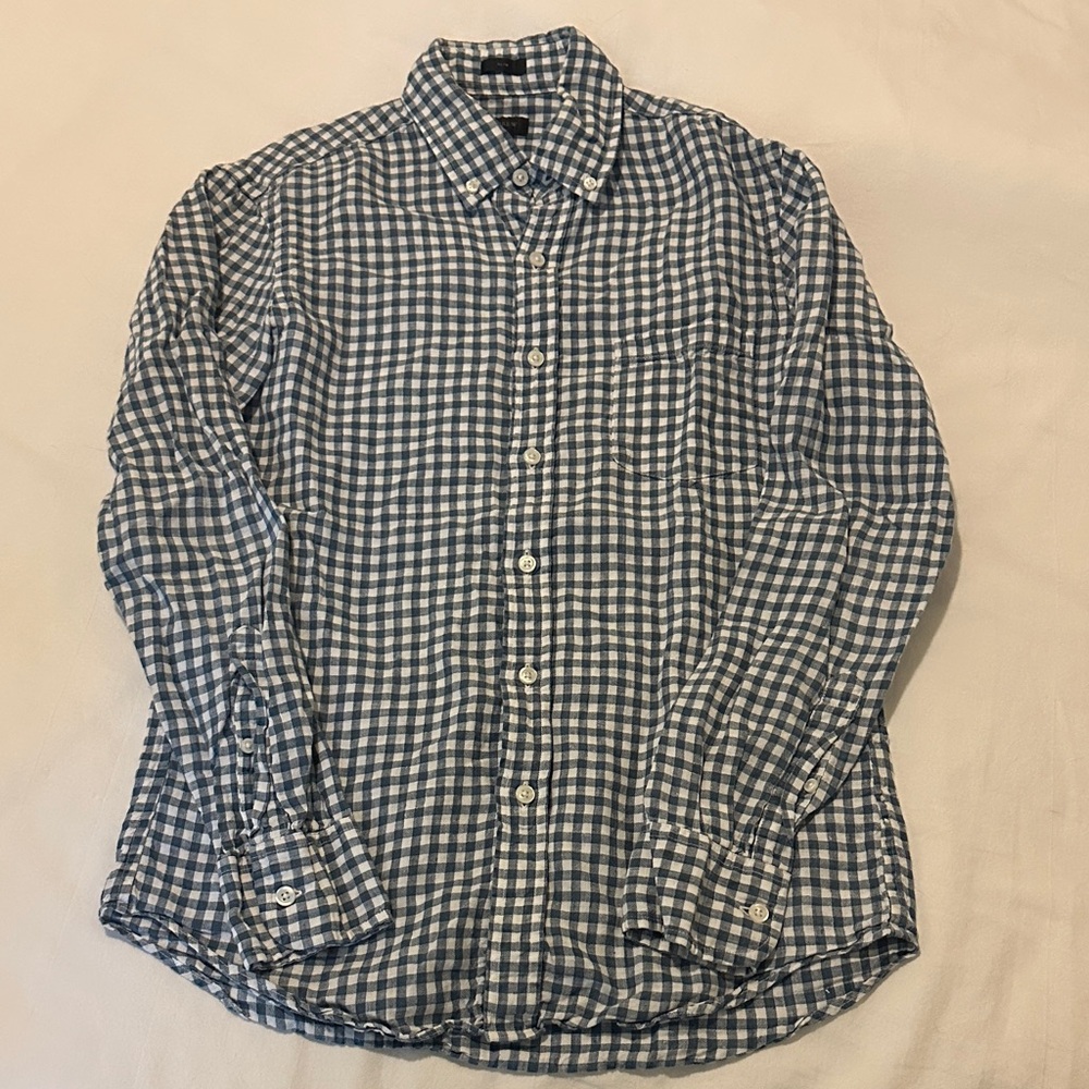 Men's J. Crew Linen Gingham Button Down - Baird McNutt